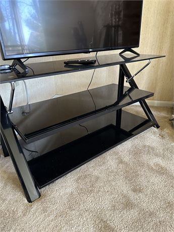 44in Black Tempered Glass/ Metal Tv Stand