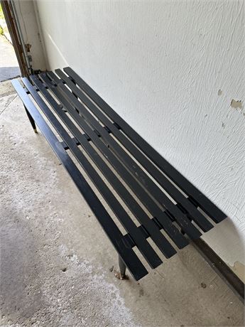 MCM Slatted Painted Black Wooden Bench