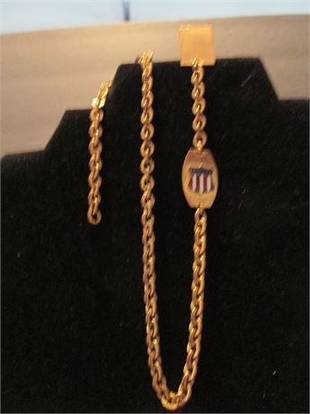Antique Gold 13 Star Anericana Crest Watch Fob w/14" Chain w/ Vest Pocket Clip