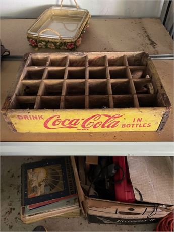 Vintage 1960s Yellow Coca-Cola Wooden 24 Bottle Crate
