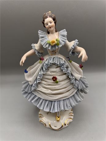 Antique Dresdan Porcelain Lace Victorian Figurine