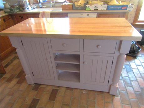 Country Amish Oak Kitchen Island with Butcher Block Countertop