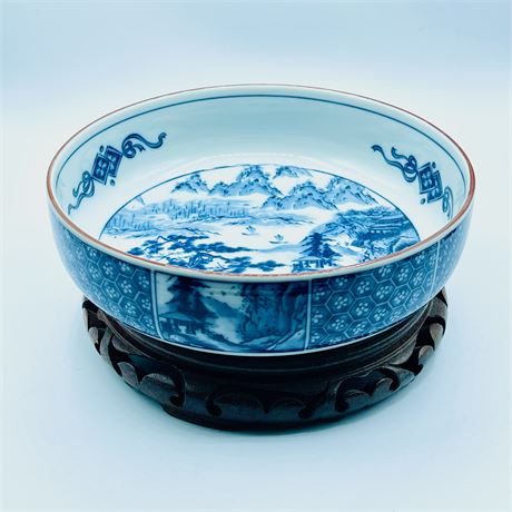 Japanese Traditional Blue White Porcelain Mt Fuji Scene Bowl