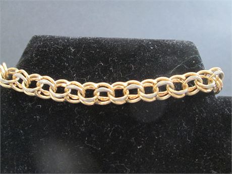 Vintage 7" Vintage Heavy Gold Double Link Fancy Bracelet w/ Clasp