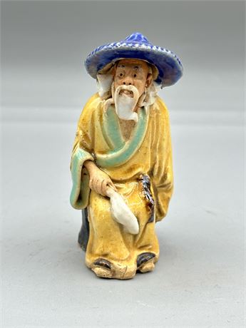 Antique Glazed Chinese Mud Man Miniature Figurine