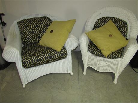 Wicker Patio Rocking Chair and Plastic Faux Wicker Patio Chair with Cushions