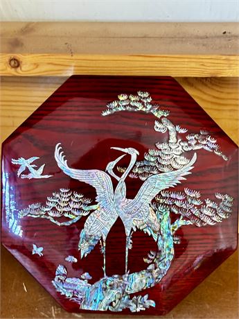 Wood Lacquer Mother Of Pearl Inlay Octagon Chinese Box