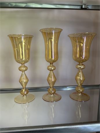 Vintage Italian Murano Hand Blown Amber Art Glass Wine Glasses- Extra