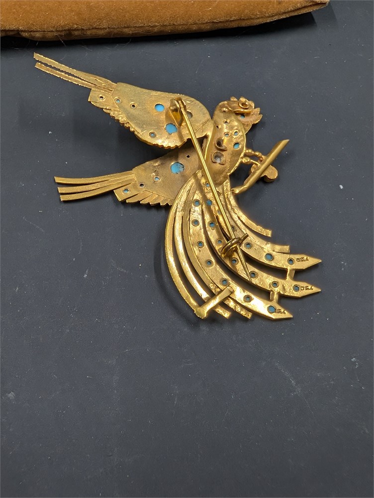 3 Core Pin Great Finds Online Auctions - 18K Yellow Gold (750) Turquoise Bird ...