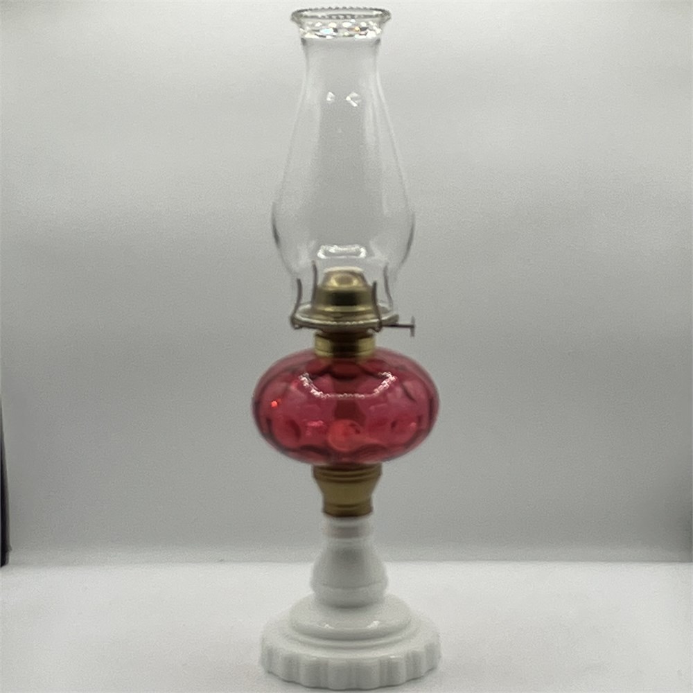 Great Finds Online Auctions - Fenton Cranberry Coin Dot Oil Lamp