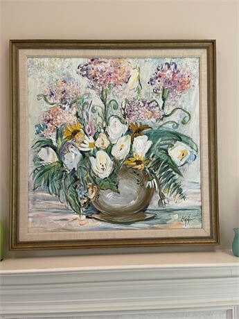 Very Large Gorgeous Oil on Canvas Floral Painting