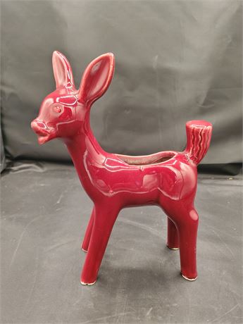 Vintage Maroon Pottery Deer Planter