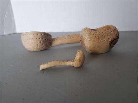 Carved Wood Spoons & Bowl