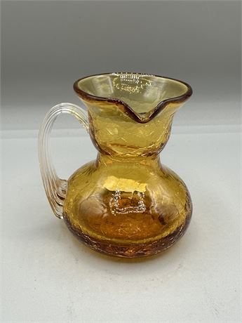 Vintage Amber Crackle Miniature Glass Pitcher