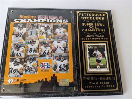 2006 Pittsburgh Steelers Super Bowl Champs Plaque with Rookie Card