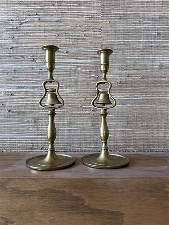 Antique Brass English Bell Tavern Candle Sticks