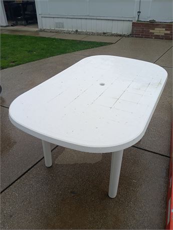 Nice Large Plastic Patio Table Hide Away Legs For Storage