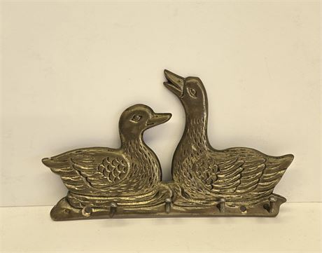 Vintage Brass Duck Key Hook Geese on a Water
