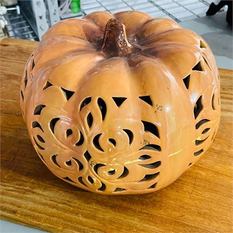 Pierced Ceramic Lantern Pumpkin