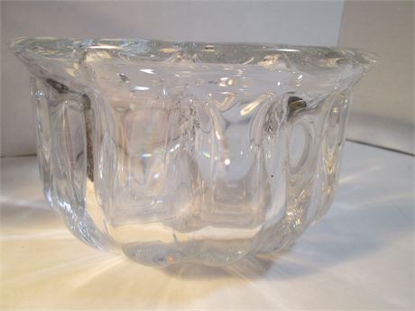 Genuine Orrefor Large 8" Signed Heavy Glass 4" Ribbed Crystal Bowl