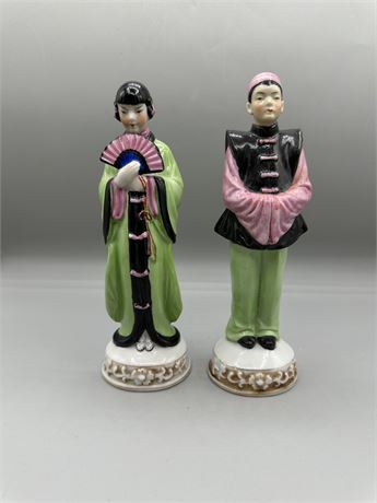 Vintage Japanese Couple Hand Painted Porcelain Figurines