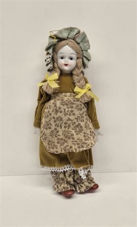 Vintage Porcelain and Yarn Dutch Girl Doll Dark Yellow
