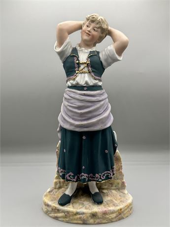 Vintage German Bisque Figurine Farm Girl Maiden