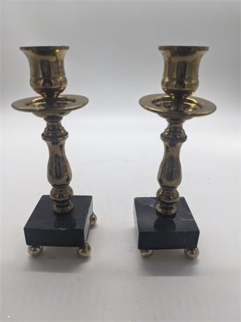 Vintage Brass & Marble Candle Holders