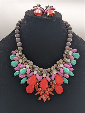 Jardin Fashion Bib Colorful Stone Necklace & Earrings