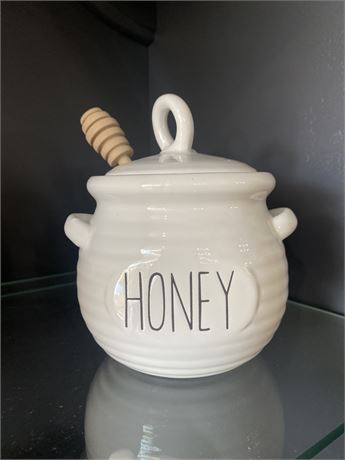 White Ceramic "Honey" Jar with Lid