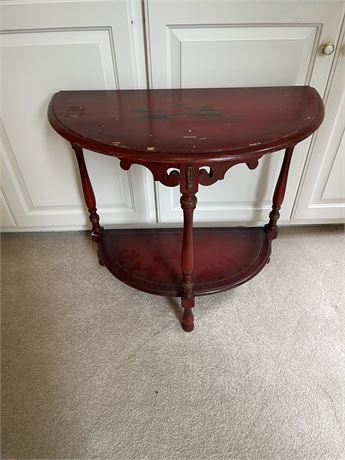 Asian Influenced Red Painted Half Moon Table