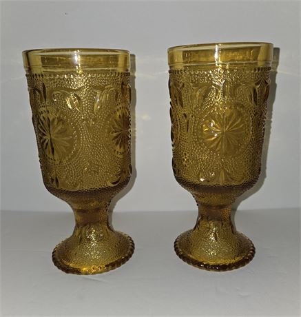 Set of 2 Vintage Indiana Tiara Amber Glass Goblets