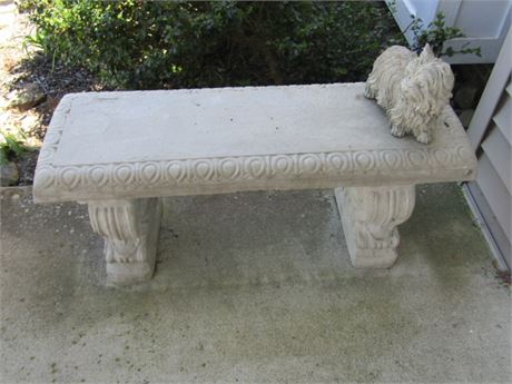 Concrete Garden Bench with Concrete Terrier Statue