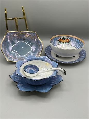 Antique Blue & White Iridescent Lusterware China