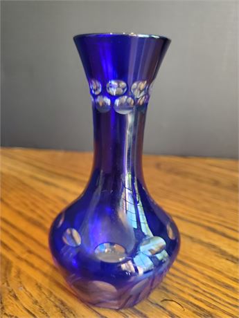 Cobalt Blue Cut to Clear Vase