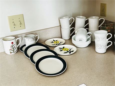 Kitchen Lot White Mugs Vintage Plates Gibson Dish Set