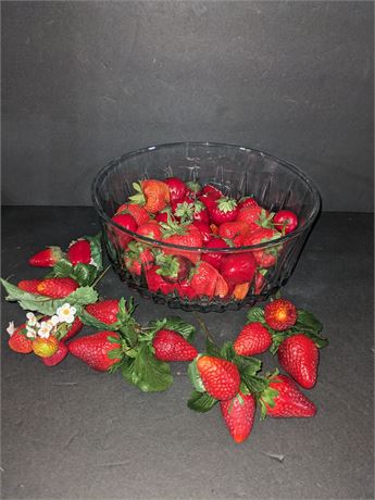 Fake Strawberries in Glass Bowl