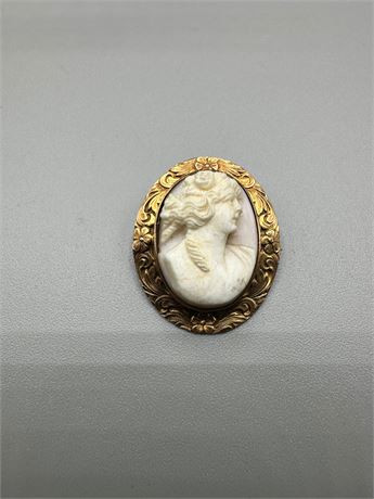 Antique Carved Portrait Cameo Brooch