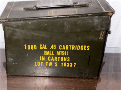 Vintage Military Army .45 Caliber Metal Ammo Box Canister