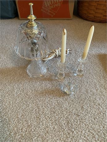 Crystal Dresser Lamp and Crystal Candle Holders