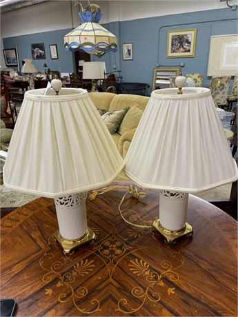 Lenox Column Style Pierced Table Lamp Pair