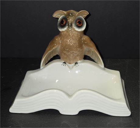 Vintage Owl on Book Jewelry / Soap Tray made in West Germany