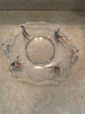 Handpainted Bird Glass Serving Plate