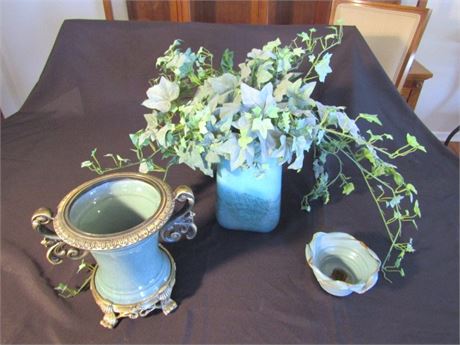 Pottery Vase, Urn, and Flower Frog