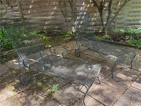 Pair of Vintage Iron Mesh Chaise Lounge