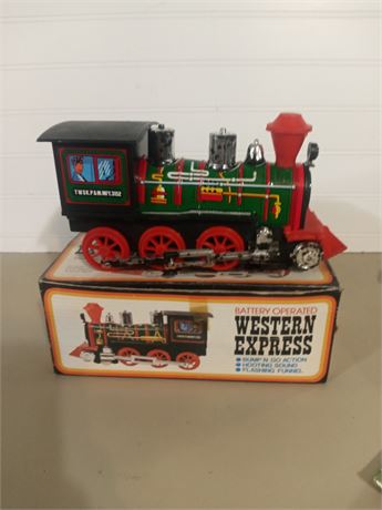 Vintage Battery Operated Western Express Locomotive With Box