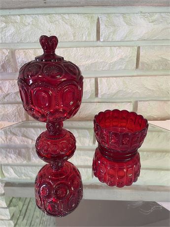 LE Smith Red Glass Candy Dish