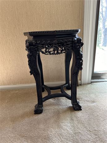 Antique Chinese Rosewood Carved Plant Stand with Marble Top
