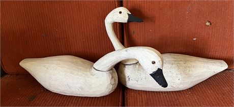2 Carved Wooden Swans